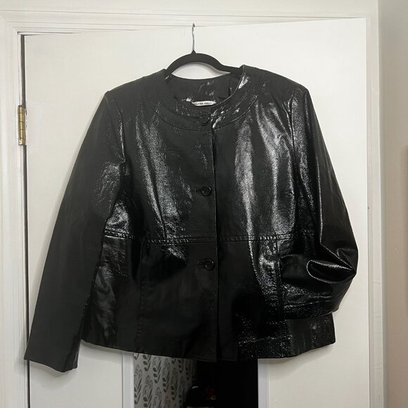 100% Leather // 90's Patent Leather Black Statement Jacket // Laura Ashely - Picture 3 of 8